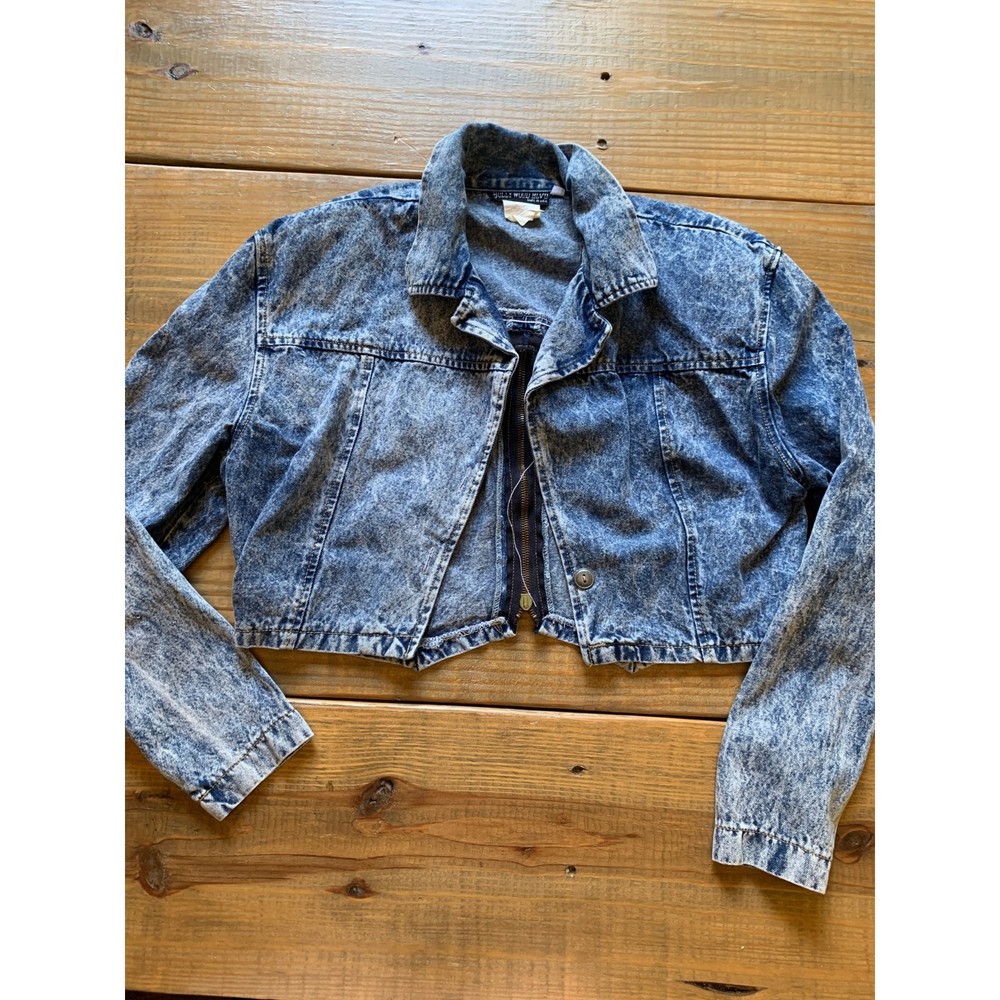 Vintage Cropped Jean Jacket Zip Up Back Size Medium
